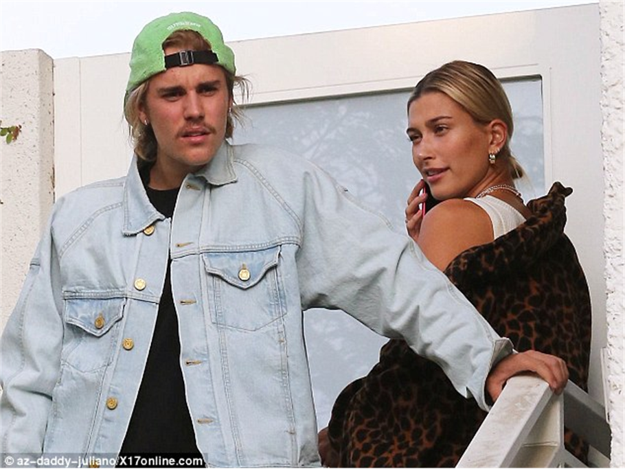 Hailey Baldwin look stunning in chic leopard jacket as she out to dinner with fiance Justin Bieber